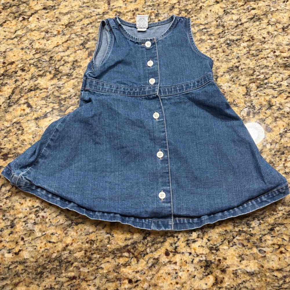 Vintage Baby Gap Denim Dress Girls 18-24 Months Blue Button Front Sleeveless